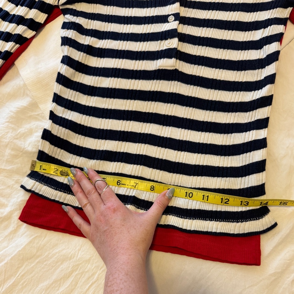 Doen Paola Tee, XS, Navy and Cream Stripe,  Ribbed Long Sleeve Henley - Picture 8 of 8